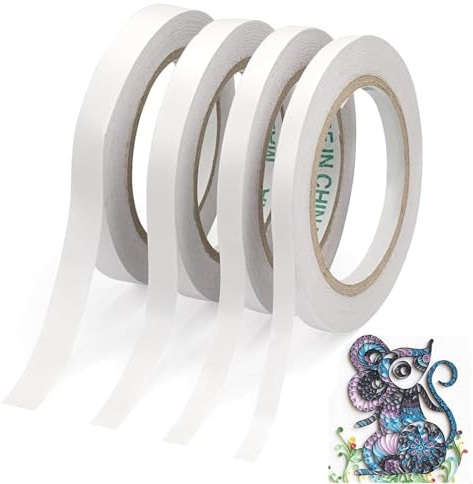 NOOYNOEO Doppelseitiges Klebeband 4 Rollen, zum Basteln, selbstklebendes Klebeband, dünn, zum Nähen, Scrapbook, Handarbeit, Tapezieren, Kartenherstellung, Geschenkverpackungen, 10 mm x 30 Meter