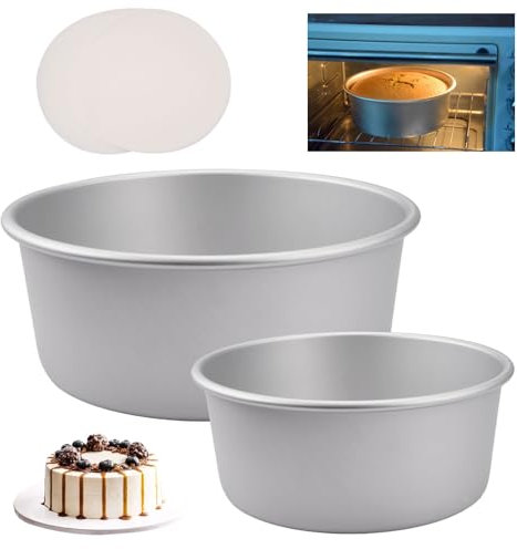 2Pcs stampo torta, Stampi per Torte Alluminio Rotonda, Tortiera Riutilizzabile, Antiaderente Teglie per Dolci con 50 Carta da Forno, Teglie per Torte di Compleanno, Cheesecake, Layer Cakes (5''/7'')