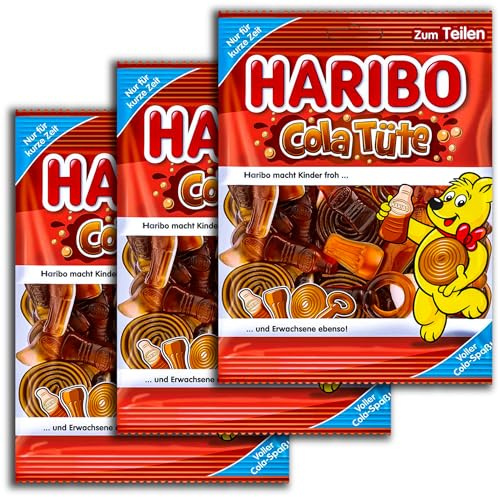 3 er Pack Haribo Cola Tüte 3 x 175g Mischung aus Fruchtgummi und Schaumzucker mit Colageschmack