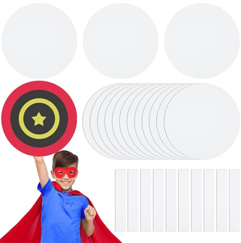 Motipuns 24 Pcs Captain Shields Color Your Own 13'' Kids Halloween Role Paly Captain Hero Shield Crafts DIY Blank Cardboard Hero Costume Props with Handles for Birthday Cosplay Dramatic Play Decor