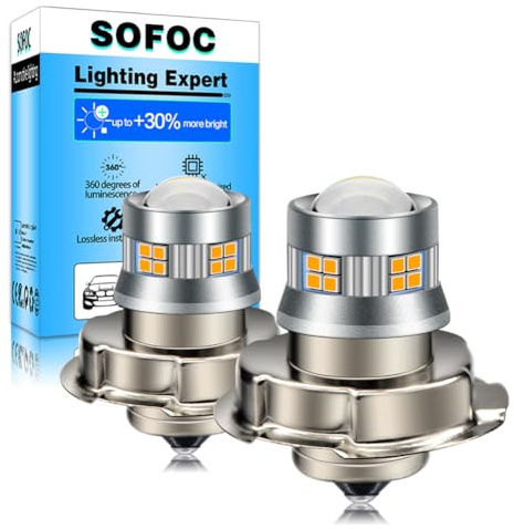 SOFOC Lampadina LED P26S Gialla Accensione Istantanea Illuminazione Uniforme a 360° per Proiettore Moto Scooter, Fendinebbia & Frecce 12V 24V 10-30V AC/DC 2Pcs