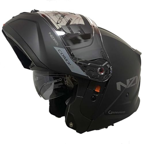 NZI Combi 3 Duo Negro Mate - Casco de Moto Modular Abatible con Visor Solar - Unisex Hombre y Mujer - Homologado P/J ECE 22.06 (S)