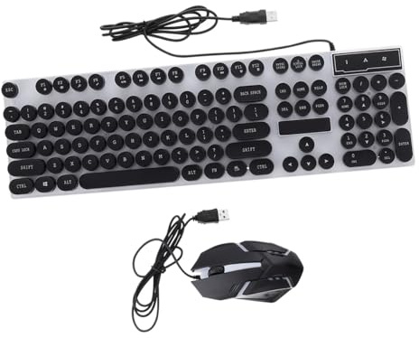 Tofficu Ensemble Clavier et Souris USB Filaire Noir Ergonomique 104 Touches Abs, Structure Suspendue et Souris Étanche Molette 3D Antidérapante pour Usage Quotidien