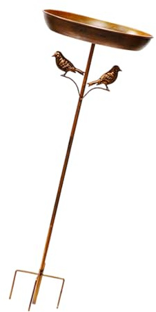 Vogeltränke für den Außenbereich, mit Vogel-Ornament, für Gartendekoration, stabile Metallkonstruktion, stabile Zinken, Sockel, Hof-Dekorationen