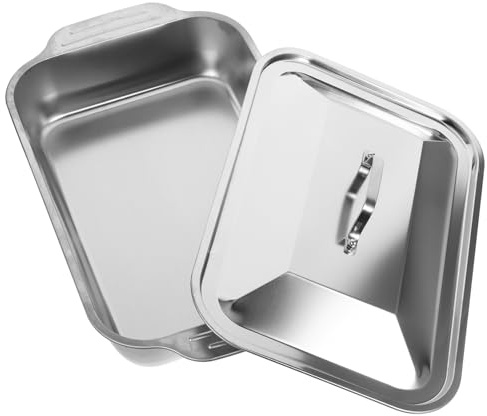 GALPADA Set di Teglia Rettangolare in Acciaio Inox con Coperchio, Teglia Forno Resistente con Bordi Alti per Arrostire per Cucina Domestica