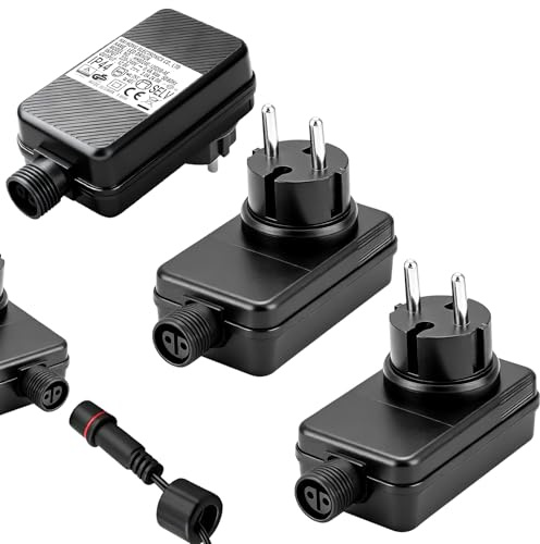 LED Netzteil Adapter 12V 2A 24W, 3 Stück IP44 Wasserdicht Netzteil LED Adapter Gartenstrahler Netzadapter für Gartenbeleuchtung, Weihnachtslichter, Lichterkette, Lichternetz, EU Stecker Adapter