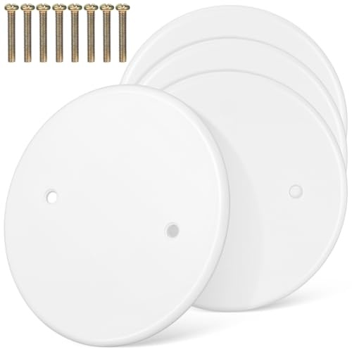 VILLCASE 4pcs White Metal Ceiling Blank-up Cover, Round Ceiling Cover Plate with Screws, 11cm/4. 3inch Diameter, Ideal for Wall