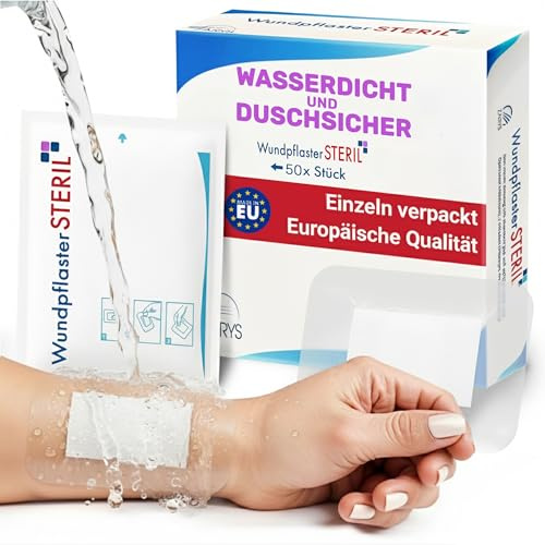 MedTreu 100% Wasserfestes Wundpflaster steril 9x15 cm – 50 Stück einzeln verpackt | Selbstklebender Duschpflaster wasserfest mit saugfähigem Pad | Wasserdichte Pflaster - wundauflage (9x15cm)