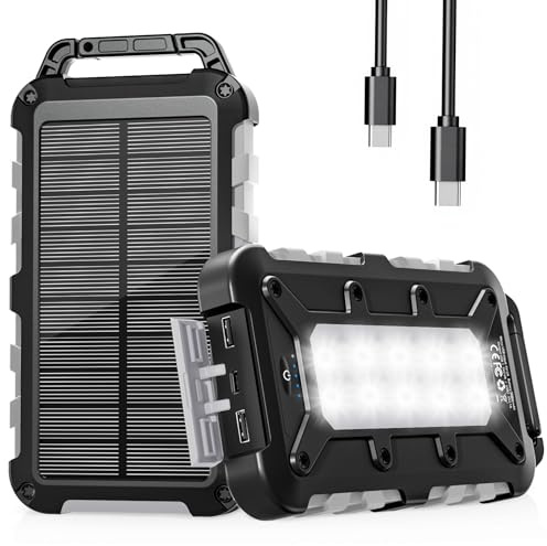 WOWMVP Cargador Solar 26800mAh, Power Bank Solar Batería Externa Portátil PD15W USB C Carga Rápida Impermeable 3 Salidas y 2 Entradas con Linterna LED para Moviles Tabletas Etc (Gris)