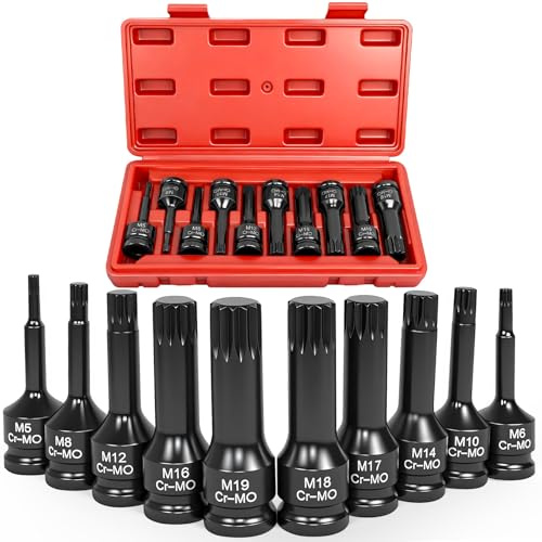 AFEPHE 10-tlg. XZN Steckschlüssel 1/2'', Vielzahn Nuss Satz 1/2 M5, M6, M8, M10, M12, M14, M16, M17, M18, M19 für Drehmomentschlüssel, Ratschenschlüssel