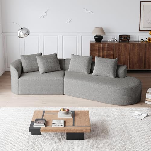 Arhatreya 4 Sitzer L-förmiges Sofa Gästesofa Modern Couch, 4er Sitzsofa mit 4 Kissen, Ohne Montage, Ecksofa für Wohnzimmer, Schlafzimmer, Buros, Gästezimmer, Chenille, Hellgrau