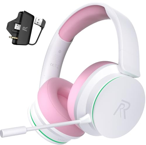 Wireless Gaming Headset for Xbox Series X|S, Xbox One, PS5, PC | Bluetooth 5.3 Wireless Gaming Headphone with Noise Cancelling Microphone, 3D Surround Sound, 45H Battery, Pink White Color