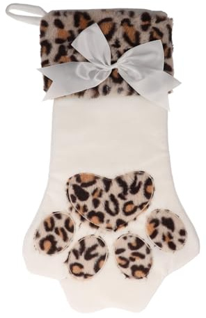 DOITOOL Weihnachtsstrumpf Katze Plüsch Strumpftasche Weiß mit Aufhänger Dekorativer Geschenkbeutel für Kamin Baum Tür