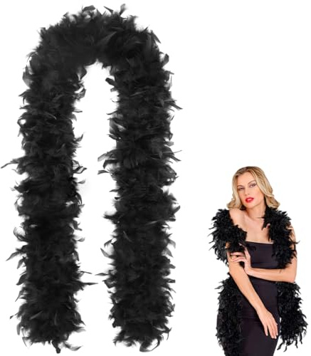 OYZOQ 1 PCS Boa di piume nero, Sciarpa di p-iume nere, 2 m, Applicabile a feste, carnevale, Pride, Natale, donne, unisex, accessori, sciarpa di piu-me,bo-a pi-ume