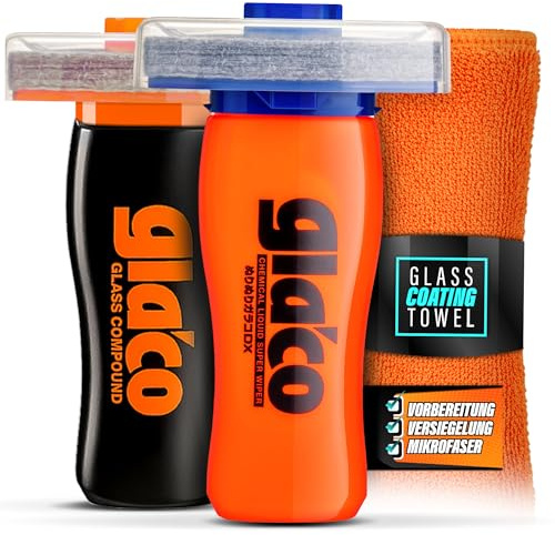 Auto Scheibenversiegelung Set | Soft99 Glaco Glass Compound Roll On Tiefenreiniger + Glaco DX | effizienter Regenabweiser für Autoscheiben bis zu 4 Monate | Nano Glasversiegelung
