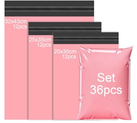 PDKKFF 36 Stycken 3 Storlekar Plastförpackning Rosa, Försändelsekuvert Vinted, Förpackning Vinted, Självhäftande Väska, Ogenomskinliga Förpackningar för Textil och Skoförvaring