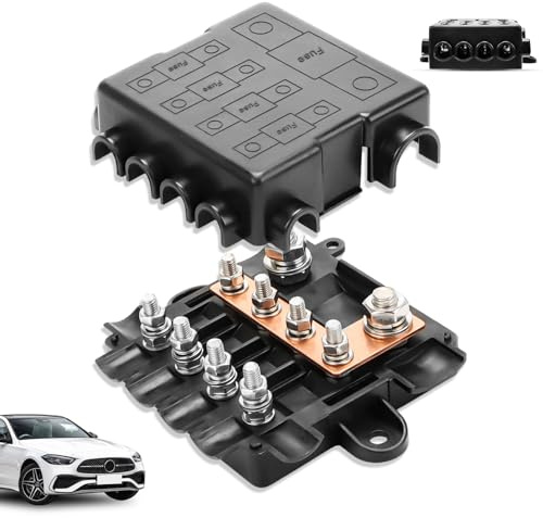 Sicherungshalter für 1X MEGA + MIDI Sicherungen Stromverteiler Sicherungskasten mit Busbar/Sammelschiene Polyamid-Gehäuse MIT Abdeckung für hohe UND mittlere Stromkreise, Auto, Boot, Suv, LKW