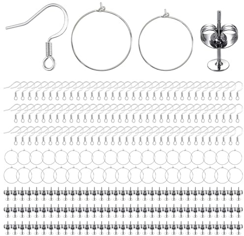 Kit Orecchini Fai da Te: Monachelle, Cerchi (25/30mm), Perni 4mm e Farfalline, Ganci per Orecchini e Componenti per Creazione Gioielli, Set Completo per Bigiotteria DIY, Monachelle per Orecchini