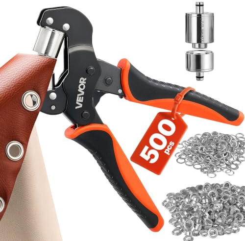 VEVOR Grommet Tool Kit 1/2 Eyelet Tool Kit with 500 PCS Silver Grommets, with Eyelets and Washers, Manual Grommet Press Pliers, Hole Punch, and Block, for Leather, Tarps, Shoes, Crafts, and Fabric