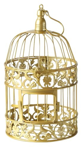 Kleiner Goldener Vogelkäfig-Kerzenhalter, 19 x 35 cm, dekorativer Vogelkäfig aus Eisenmetall, Vintage-Stil für Hochzeits-Tischmitte, Tischlaterne für Wohnraumdeko und Zuhause