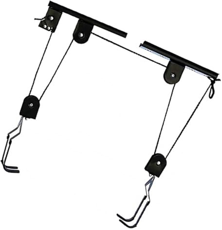 DEARMAMY Elevador de Bicicletas Soporte de Techo para Bicicleta Ganchos, Acero Negro, Elevación Suave y Ahorro de Espacio para Garaje