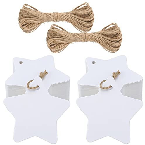 jijAcraft Christmas Star Gift Tags: 100Pcs White Kraft Paper Tags with String, Christmas Hang Gift Tag for Presents, Gift Wrapping, Xmas DIY Crafts