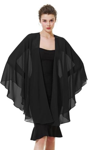 Chiffon Schal Stola Bolero Damen Für Abendkleid Festlich Hochzeit Braut Frühling Sommer Jacke, Schwarz, Einheitsgröße