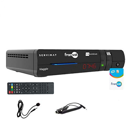 SERVIMAT Viaggio Décodeur Satellite HD + Carte FRANSAT à Vie + Déport IR + Cable 12V
