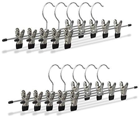 Relaxdays Hosenbügel Metall, 10er Set Rockbügel, Klemmbügel verstellbar, Kleiderbügel, HBT 9x35,5x2,5 cm, silber/schwarz