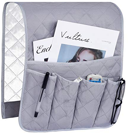 Armlehnen Organizer Platzsparender für Couch oder Sessel Bett Storage Tasche TV Fernbedienung Halterung für Handy, Buch, Zeitschriften, Bleistift, Grau