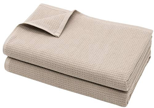 ZOLLNER 2er Set Saunatücher in 70x180 cm - langlebige Badetücher in beige - mit praktischem Aufhänger - Zeitloses Waffelmuster - waschbar bis 95°C - Baumwolle - Hotelqualität