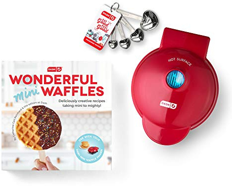 DASH DMWGS001RD Machine for Individual, Paninis, Hash Browns, & other Mini waffle maker, 4 inch, Red Gift Set