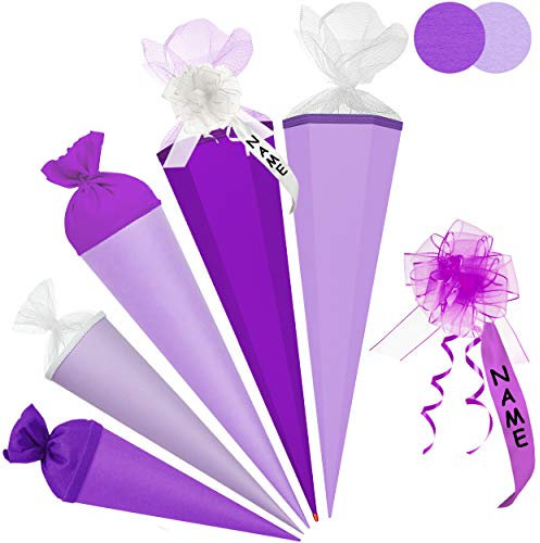 alles-meine.de GmbH Schultüte - Rohling - LILA/kräftiges violett - 35-100 cm - freie Farb- und Größenwahl - rund - inkl. individueller Schleife - mit Namen - Tüllabschluß - m..