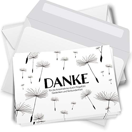 Trauer Danksagungskarten mit Umschlag | Motiv: Fliegende Samen, 10 Stück | Dankeskarten Din A6 Set | Klappkarten-Trauerkarten Danksagung Danke sagen