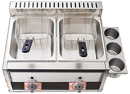 Friggitrice Professionale in Acciaio Inox Fornello da Esterno a Gas GPL Friggitrice a Doppio Serbatoio per Patatine Fritte Ristorante Cucina Domestica