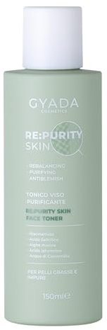 GYADA COSMETICS, Re:Purityskin Face Toner Tonico Viso Purificante, Per Pelli Grasse, Impure, Miste e a Tendenza Acneica, Contrasta le Imperfezioni, Acido Ialuronico