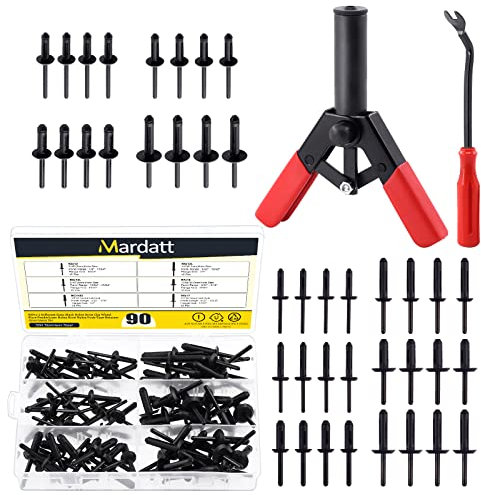 Mardatt 132Pcs 10 Sizes Nylon Blind Rivets Assortment Set with Plastic Rivet Gun and Fastener Removal Tool for Automotive and More