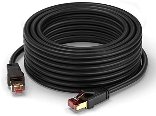 MutecPower 30m CAT 8 Cable Ethernet impermeable para exteriores Alta velocidad 40Gbps 2000MHz POE Gigabit Patch Cable de red S/FTP RJ45 cable LAN de cobre - para Internet, enrutador, módem, TV, PC