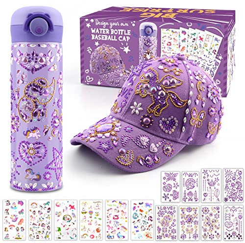 Geschenke für Mädchen DIY Trinkflasche Baseballkappe, Selbst Gestalten mit Edelstein Einhorn Aufklebern,Weihnachten Geburtstag Geschenk Mädchen 4 5 6 7 8 9 10 11 12 13 Jahre,Wasserflaschen Hut Basteln