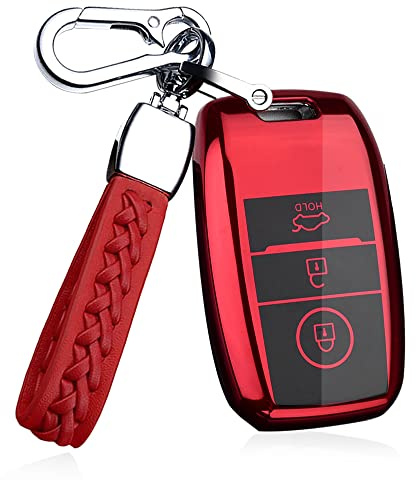 ontto Passt für Kia Schlüsselhülle Silikon Schlüssel Cover für Kia K3 KX3 K4 K5 Rio 5 Sportage Ceed Cerato Sorento Optima Cerato Picanto Schlüsselhülle 3 Taste Silikon Autoschlüssel Hülle Cover-A Rot