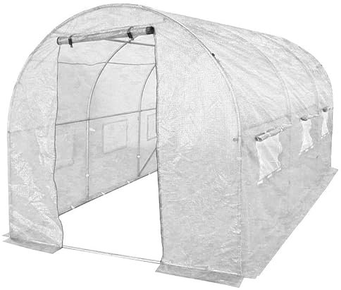 Gewächshaus Foliengewächshaus 2x3m mit Stahlfundament - Weiß Folientunnel Gewächshaus für Tomaten 2x3 mit UV4 - Groß Gewächshäuser Folie 140g/m2- Foliengewächshaus Stabil 200x300 cm - 6m2