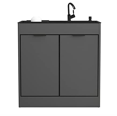 Set Spüle+Unterschrank,Wirtschaftliche Senke mit Unterschrank, Seifenbehälter,mit Wasserhahn,Unterschrank mit 2 Tur,Waschbecken Singleküche Freistehende Küchenspüle Spülbecken Waschtischunterschrank (