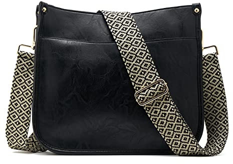 ZOUIQSS Dame Crossbody Taschen Leder Umhängetasche Frauen Hobo Handtasche mit Reißverschluss Schultertasche mit verstellbarem Riemen(Schwarz(5CM) Farbe35)
