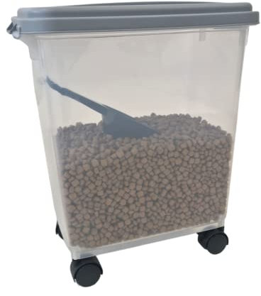 HH Home Hut 40L Clear Pet Food Container on Wheels Dog Cat Animal Storage Bin 28KG Dry Feed Including Air Tight Seal and Food Scoop
