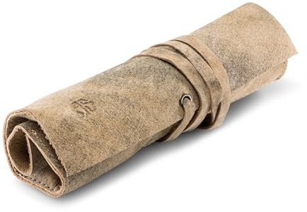 Angus Stoke Leder-Rolltasche für Stifte, Pinsel und Accessoires – Federtasche aus Leder – Handmade Stiftrolle Leonardo (Beige-Antik)