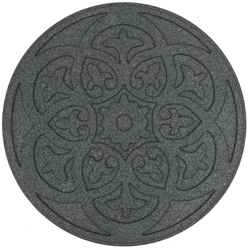 Nicoman Scroll Trittstein für den Garten, recyceltes Gummi, strapazierfähig, für den Außenbereich, Pfadfliesen (grau, Durchmesser 46 cm, 1 Stück)