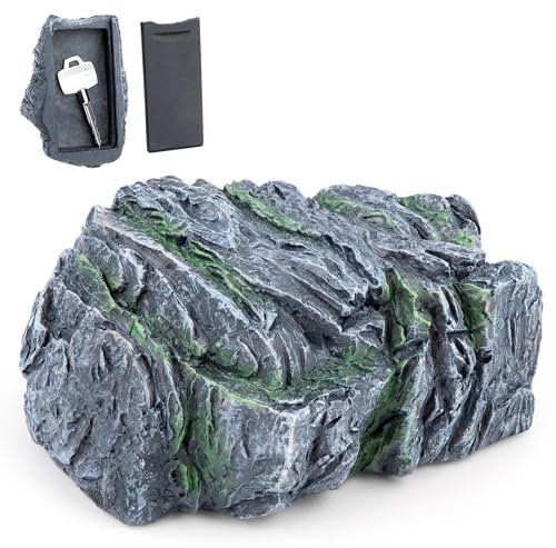 Nascondiglio Chiave Pietra con Scomparto Segreto, Finta Pietra Nascondiglio Chiave per Esterni, Giardino e Al di Fuori, Roccia Artificiale in Resina per Geocaching (Grigio Scuro)