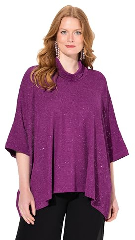 Ulla popken damer stora storlekar överdimensionerade plus size skjorta, glittereffekt, oversized, polotröja, halvärm, Mulbär, 50 SE/56 SE