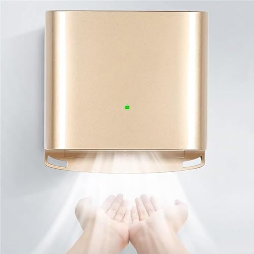 HENGCMM Professionale Asciugamani ad Aria Automatico Elettrico Alta velocità, a Parete, 1250 W Automatico ad Alta velocità per Uso Domestico, 10-15 Secondi per Asciugare Le Mani,Gold