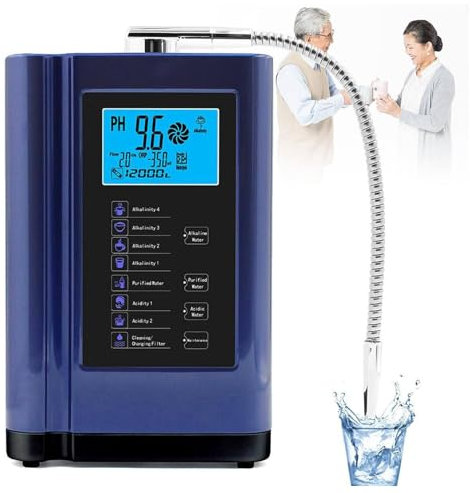 Alkaline Water Ionizer PH3.5-10.5 Hydrogen Generator Machine Purifier 3.8in LCD Home Alkaline Acid Drinking Water Filter,with 8000 Liters Per Filter,Intelligent Voice,Auto-Cleaning,Blue